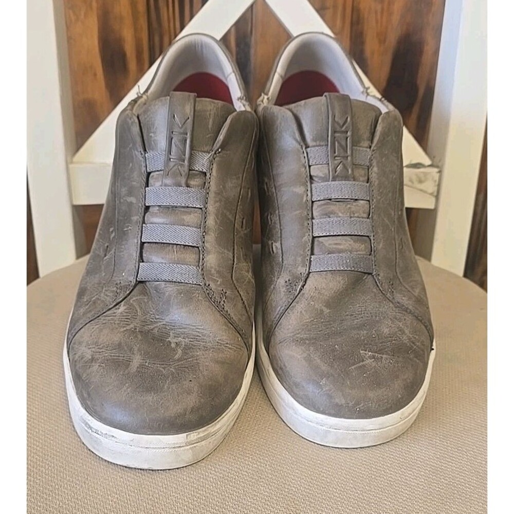Kizik KZK New York Men's Slip-on Sneakers Taupe Gray Leather, Size 11